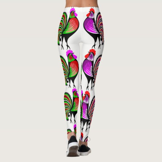 Colorful Folk Art Roosters Leggings (Achterkant)