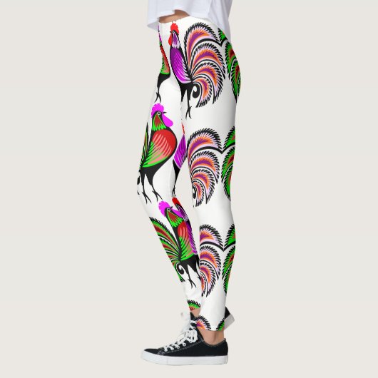 Colorful Folk Art Roosters Leggings (Links)