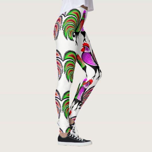 Colorful Folk Art Roosters Leggings (Rechts)