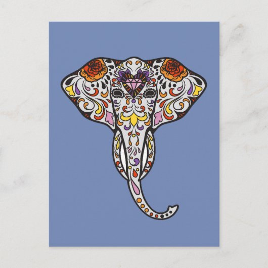 Colorful Folk Art Sugar Skull Magical Elephant Briefkaart (Voorkant)
