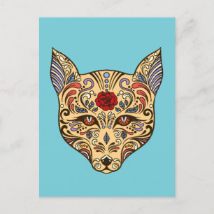 Colorful Folk Art Sugar Skull Magical Fox Briefkaart