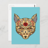Colorful Folk Art Sugar Skull Magical Fox Briefkaart (Voorkant / Achterkant)