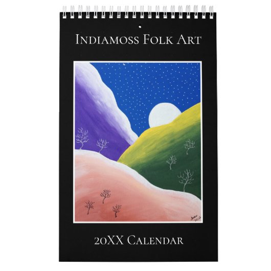 Colorful Folk Art Unique Full Moon Indiamoss Kalender (Hoes)