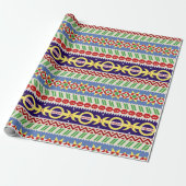 Colorful Folk-Inspired Geometric Stripe Pattern Cadeaupapier (Uitgerold)