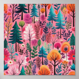 Colorful forest floral original painting poster