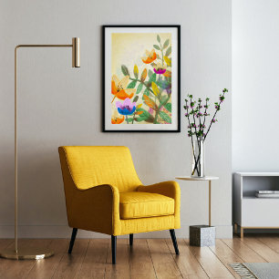 Colorful forest floral original painting poster
