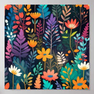 Colorful forest floral original painting poster