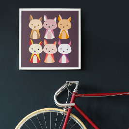 Colorful Fox Cartoon Foto Afdruk