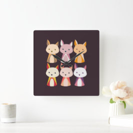 Colorful Fox Cartoon Vierkante Klok