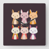 Colorful Fox Cartoon Vierkante Klok (Voorkant)