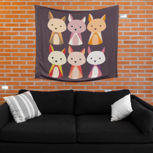 Colorful Fox Cartoon Wandkleed