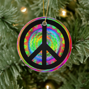 Colorful Fractal Kaleidoscoop Black Peace Symbol Keramisch Ornament