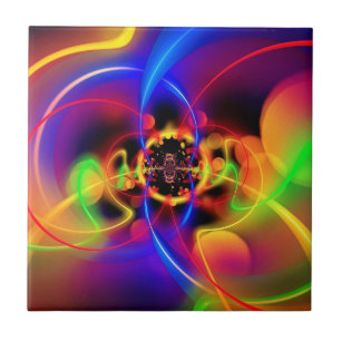 Colorful Fractal Neon Light Waves Ceramic Tegel Tegeltje