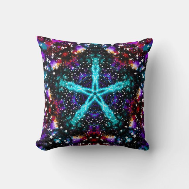 Colorful Fractal Stars Universe Mandala Star Kussen (Voorkant)