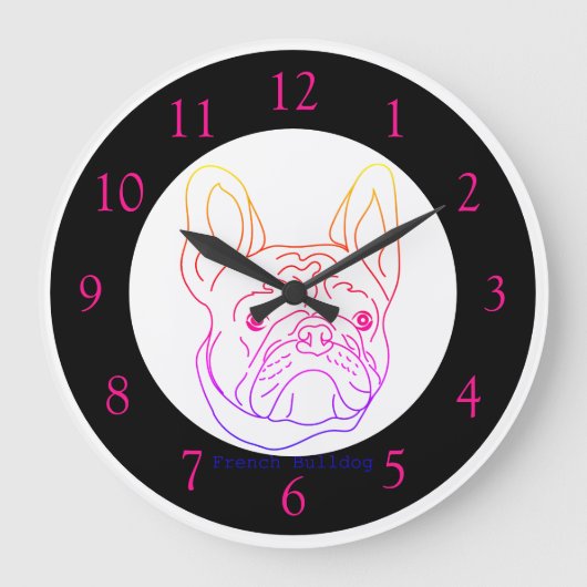 Colorful French Bulldog Large Clock Grote Klok (Voorkant)