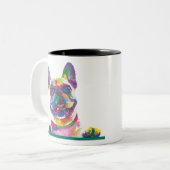 Colorful French bulldog Tweekleurige Koffiemok (Voorkant links)