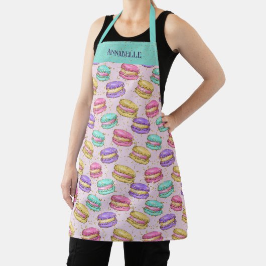 Colorful French Macaron Cookies Faux Glitter Name Schort (Insitu)
