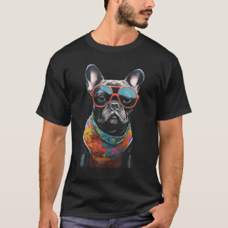 Colorful Frenchbulldog Wearing Sunglasees Graphic  T-shirt