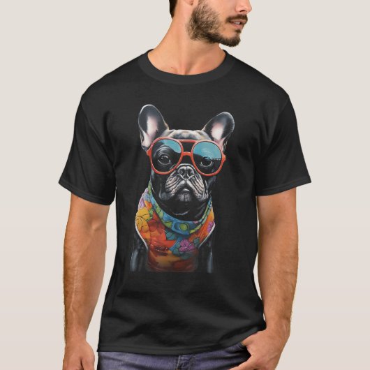 Colorful Frenchbulldog Wearing Sunglasees Graphic  T-shirt (Voorkant)