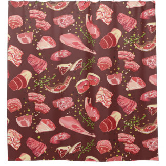 Colorful fresh pork meat seamless pattern with var douchegordijn