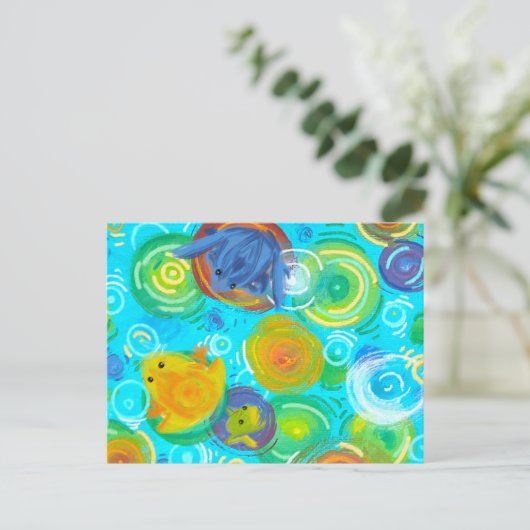 Colorful Frogs on Rainbow Water Postcard Briefkaart (Staand voorkant)