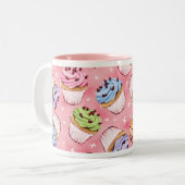 Colorful Frosted Cupcakes Patroon Tweekleurige Koffiemok (Voorkant links)