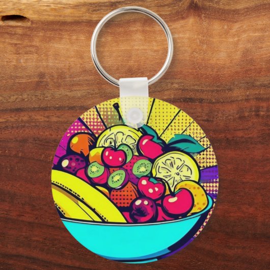 Colorful Fruit Bowl Keychain | Pop Art Food  (Voorkant)