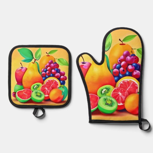 Colorful Fruit Medley Ovenwant & Pannenlap Set (Voorkant)