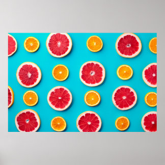 Colorful fruit pattern of fresh orange and grapefr poster