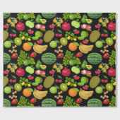 Colorful Fruits Pattern 01.b Black BG Cadeaupapier (Vlak)