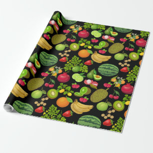Colorful Fruits Pattern 01.b Black BG Cadeaupapier