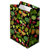 Colorful Fruits Pattern 01.b Black BG Medium Cadeauzakje (Achterkant Gekanteld)