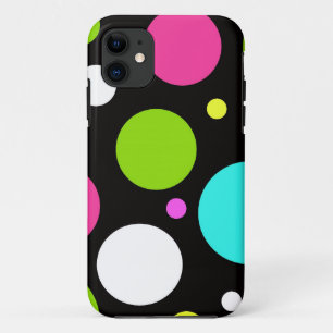 Colorful Fun Big Polka Dots on Black iPhone 11 Hoesje