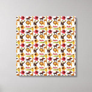 Colorful Fun Cute Oerwoud Village Safari dierentui Canvas Afdruk