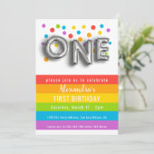 Colorful Fun First Birthday Rainbow Gepersonalisee Kaart (Staand voorkant)