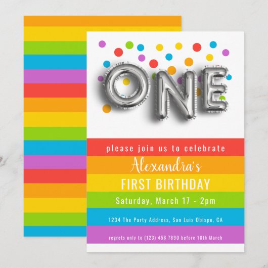 Colorful Fun First Birthday Rainbow Gepersonalisee Kaart (Voorkant / Achterkant)