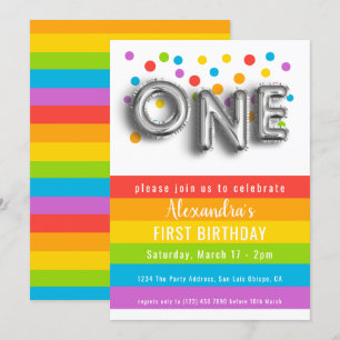 Colorful Fun First Birthday Rainbow Gepersonalisee Kaart