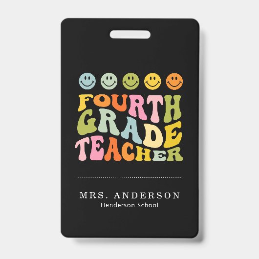 Colorful Fun Fourth Grade Teacher Custom Name Badge (Voorkant)