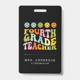 Colorful Fun Fourth Grade Teacher Custom Name Badge