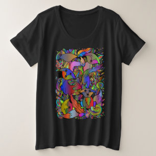 Colorful Fun Foxes Doodle Women's Grote Maat T-shirt