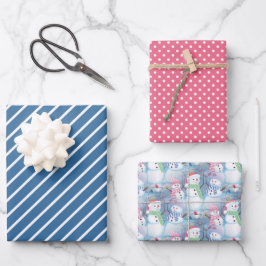 Colorful Fun Funny Holiday Snowmen Art Patroon Inpakpapier Vel