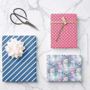 Colorful Fun Funny Holiday Snowmen Art Patroon Inpakpapier Vel