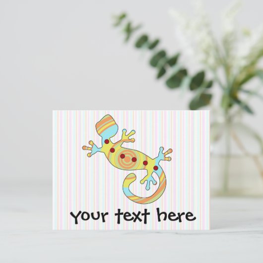 Colorful Fun Gecko Lizard Uitnodiging Briefkaart (Staand voorkant)