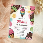 Colorful Fun Girls Ice Cream Birthday Party Kaart