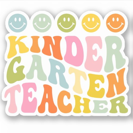 Colorful Fun Kindergarten Teacher Custom Name Sticker (Voorkant)