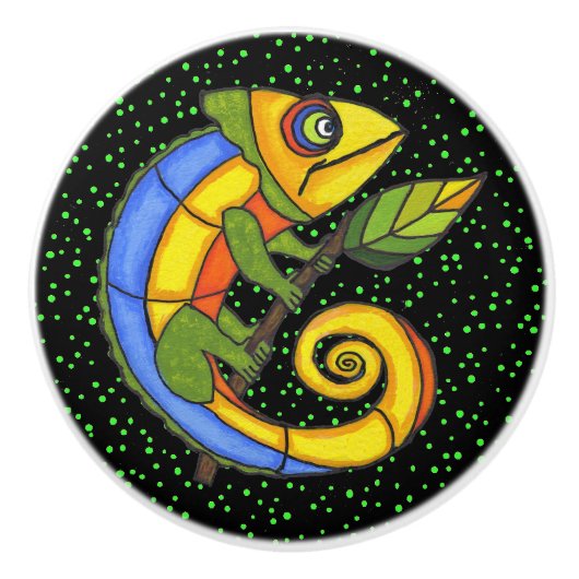 Colorful Fun Lizard Branch Stippen Keramische Knop (Voorkant)