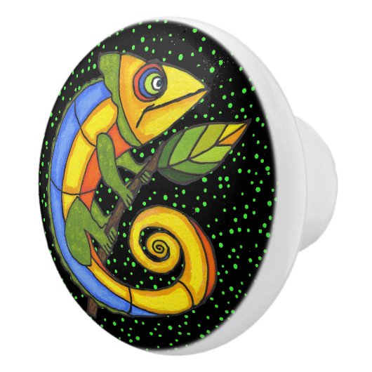 Colorful Fun Lizard Branch Stippen Keramische Knop (Rechts)