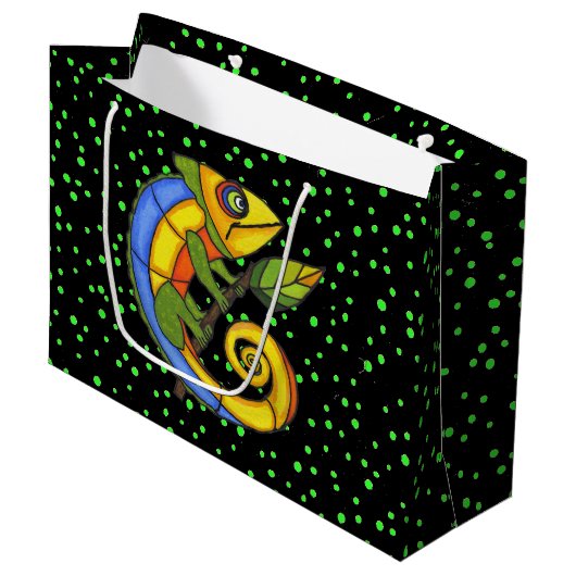 Colorful Fun Lizard Branch Stippen Large Cadeautasje (Voorkant Gekanteld)