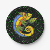 Colorful Fun Lizard Branch Stippen Papieren Bordje (Voorkant)