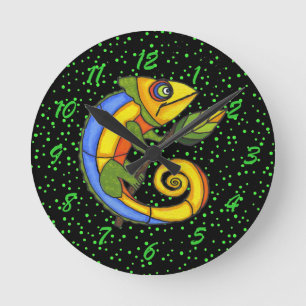 Colorful Fun Lizard Branch Stippen Ronde Klok